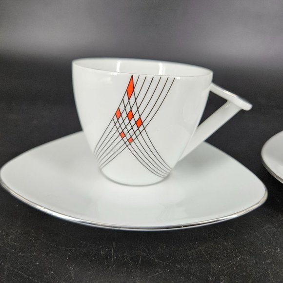 Atelier JM Lasov Delta Pyramid Czech Coffee Tea Mocha Cup Saucer Plate Set of 2 - Picture 2 of 8